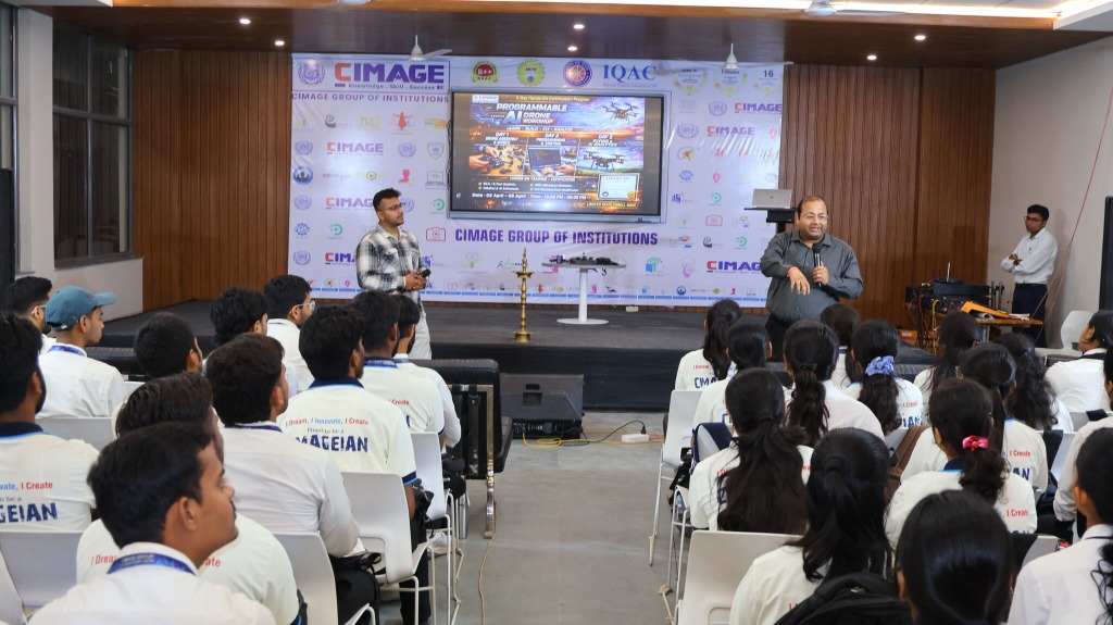 A classroom session during the programmable AI drone workshop at CIMAGE, Patna
